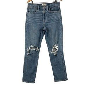 Madewell High Rise Slim‎ Boyjean Womens 28 Ripped Knee Distressed Denim Jeans